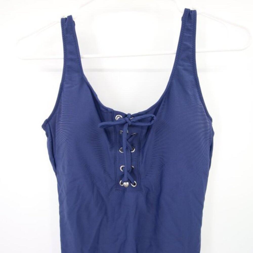 Mossimo Blue Lace-Up One Piece Swimsuit Scoop Neck Size Small NWT - Picture 2 of 8